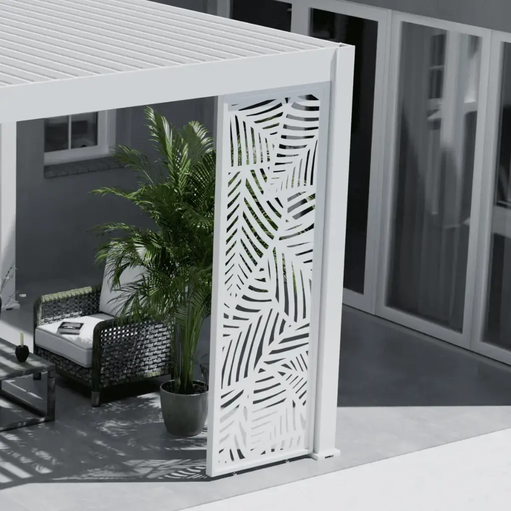 Panneau décoratif Neo — motif feuilles aluminium pour pergola bioclimatique