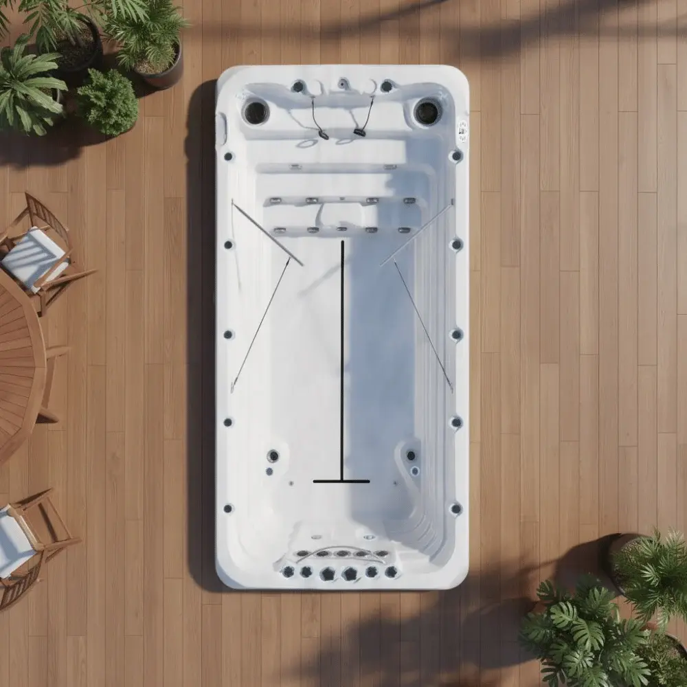 Spa de nage rendu 3D aménagement extérieur jardin | Neo Pool & Spa