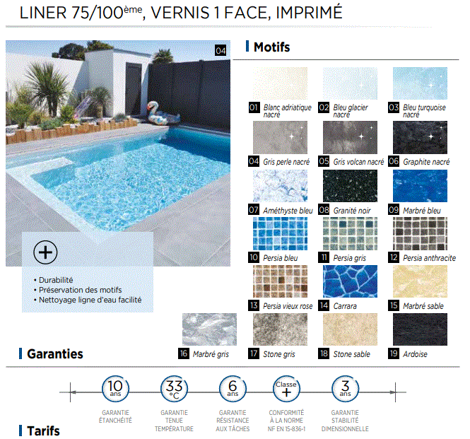 liner 75/100° sur mesure, le m²